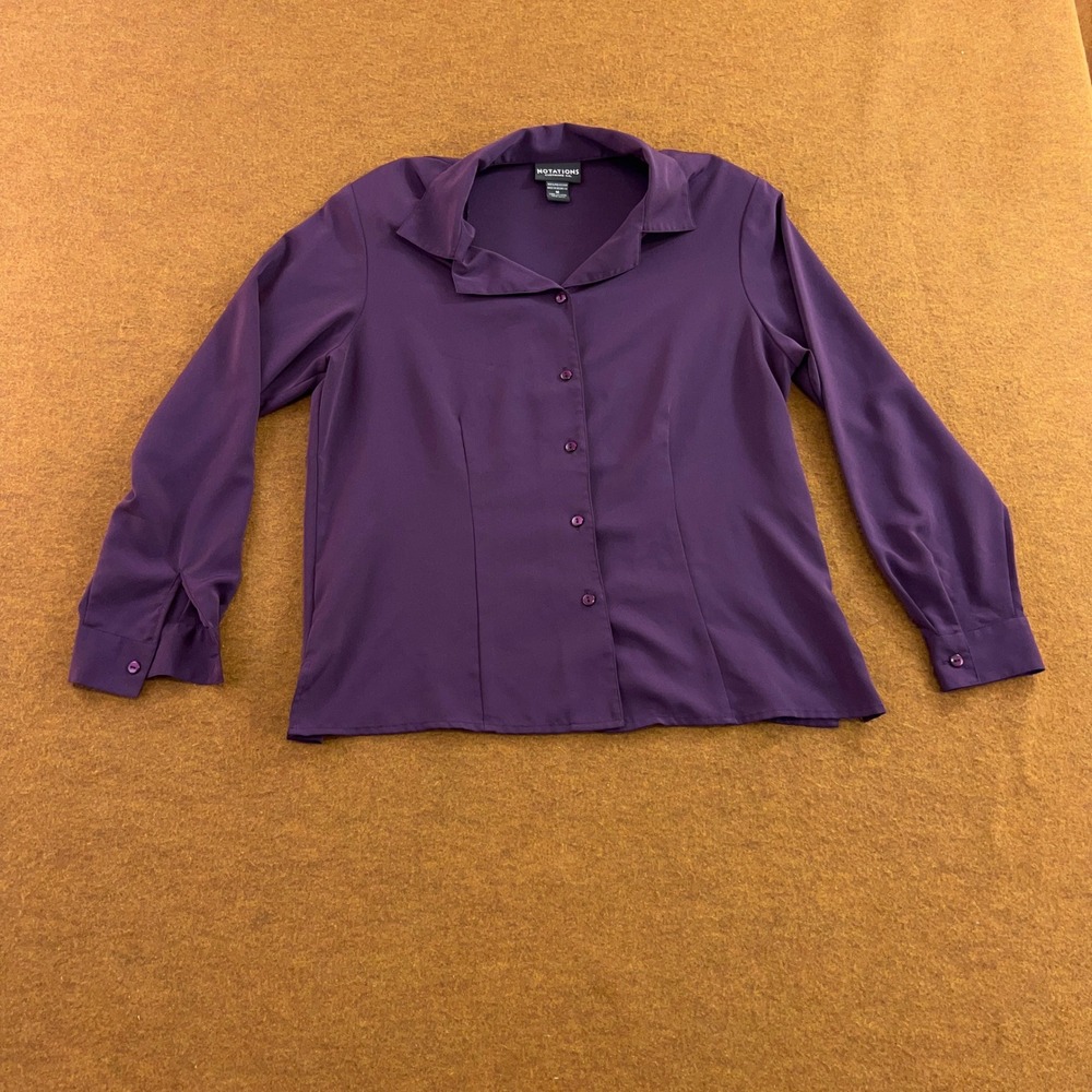 Notations Womens Medium Purple Long Sleeve Button Up Blouse